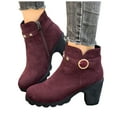 thumbnail image 1 of Dakaela Womens Suede Ankle Boots Round Toe Dress Short Booties Chunky Mid Heel Fall Winter Work Shoes Wine 7, 1 of 8