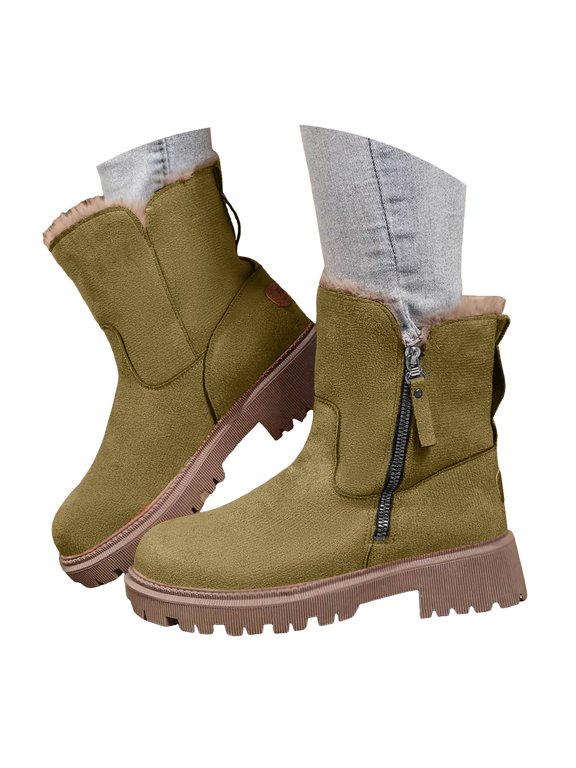 Womens Suede Mid Calf Winter Boots Side Zipper Platform Lug Sole Snow Booties Fleece Lined Warm Fashion Boots for Fall Winter Daily Wear,AG 6.5