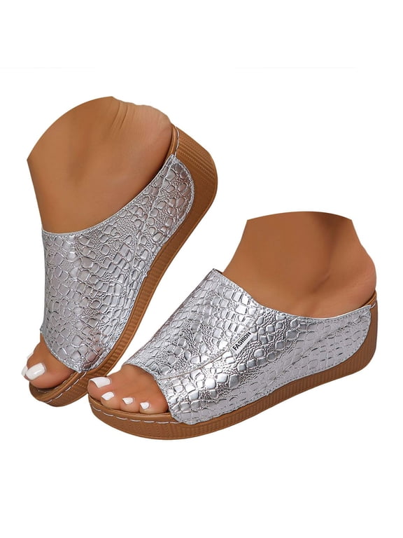 Womens Summer Beach Sandals Open Toe Wedge Slides Ladies Comfortable Dressy Platform Slippers
