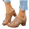 thumbnail image 1 of Dakaela Womens Summer Heeled Sandals Chunky Heel Wedge Fish Mouth Dressy Pumps Slip on Mules Clogs Business Work Walking Shoes Brown Size 9, 1 of 6