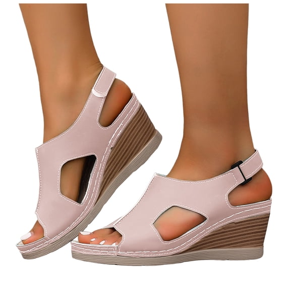 Dakaela Womens Summer Sandals Slingback Platform Wedge Slides Comfortable Dressy Walking Shoes with Arch Support Size 6-10 Pink