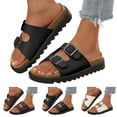 thumbnail image 1 of Dakaela Womens Two Buckles Sandals Arch Support Summer Beach Walking Slip on Slides Comfortable Cork Footbed Slippers Size 6.5, 1 of 8