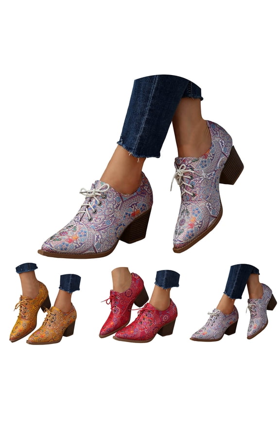 Womens Vintage Cowboy Boots Floral Embroidered Western Ankle Booties Pointy Toe Cowgirl Dress Work Shoes Purple 6.5