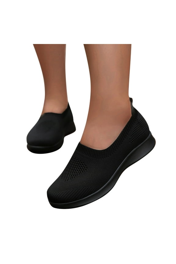 Womens Walking Shoes Breathable Slip on Running Sneakers Laceless Casual Mesh Flats Black 7.5