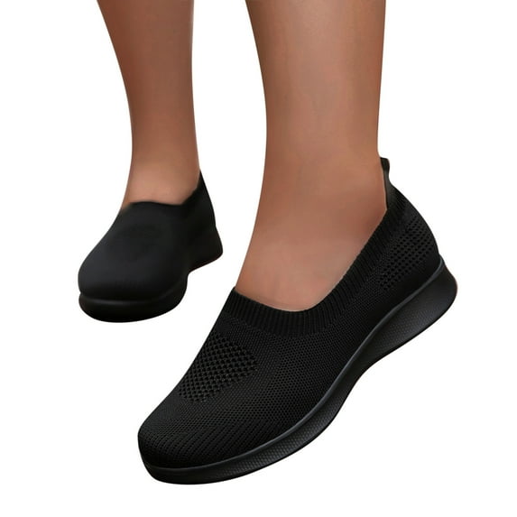 Dakaela Women's Mesh Flats Shoes Breathable Slip on Casual Sneakers Comfortable Walking Loafers Black 7