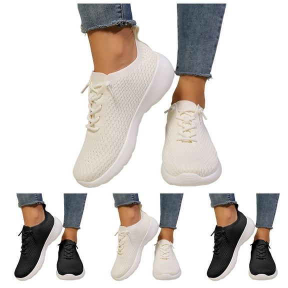 Dakaela Womens Walking Shoes Casual Mesh Orthopedic Lace up Slip on Sneakers Athletic Workout Gym Running Work Shoes Beige 6