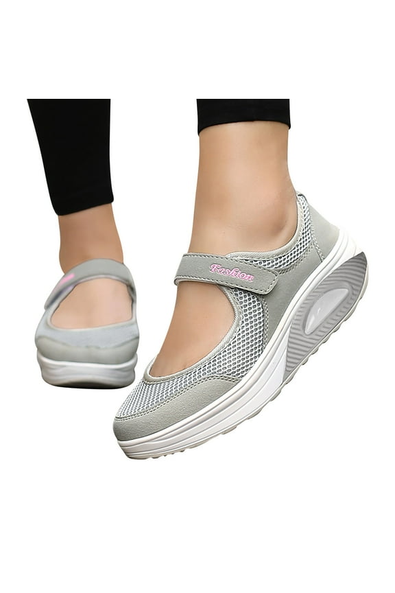 Womens Walking Shoes Orthopedic Slip on Mary Jane Flats Air Cushion Closed Toe Sneakers Grey 5.5