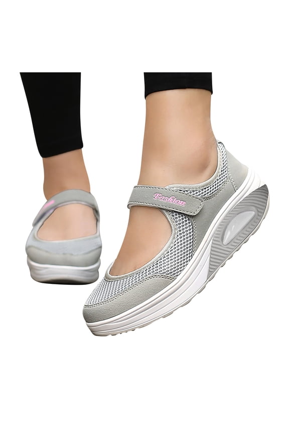 Womens Walking Shoes Orthopedic Slip on Mary Jane Flats Air Cushion Closed Toe Sneakers Grey 8.5