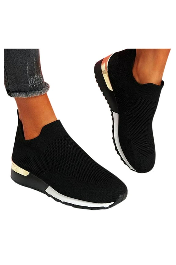 Womens Walking Shoes Sock Casual Ladies Fashion Sneakers Comfort Slip on Platform Flats Black 9