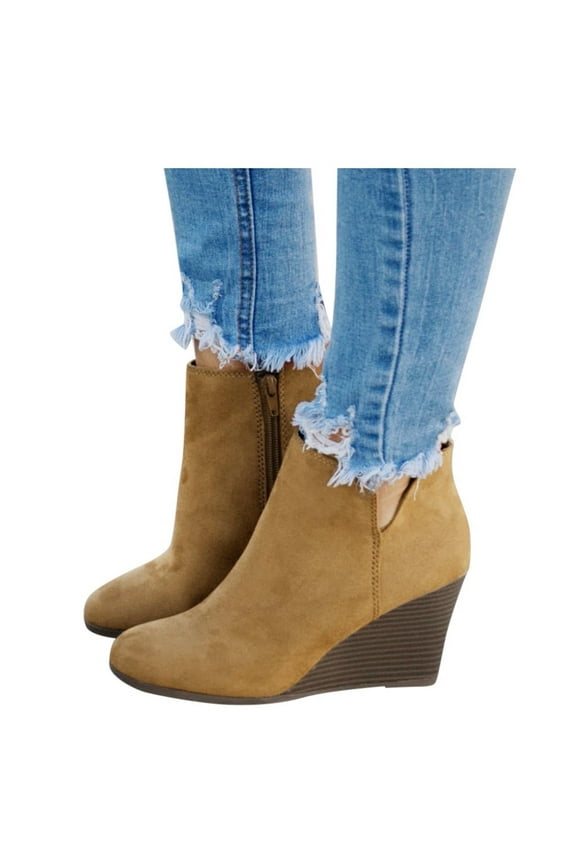 Womens Wedge Ankle Boots Chelsea Western Heeled Fall Booties Suede Casual Slip on Dressy Shoes
