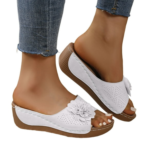 Dakaela Womens Wedge Sandals 2025 Flower Summer Dressy Flat Open Toe Platform Casual Walking Shoes