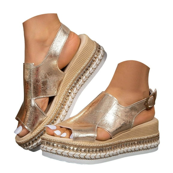 Dakaela Womens Wedge Sandals Cork Espadrilles Platform Shoes Summer Open Toe Walking Footwear