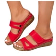 thumbnail image 1 of Dakaela Womens Wedge Sandals Leather Comfortable Dressy Slip on Slides Ladies Orthopedic Open Toe Casual Platform Walking Shoes with Arch Support Size 6-10 Red, 1 of 7