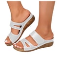 thumbnail image 1 of Dakaela Womens Wedge Sandals Leather Comfortable Dressy Slip on Slides Ladies Orthopedic Open Toe Casual Platform Walking Shoes with Arch Support Size 6-10 White, 1 of 8