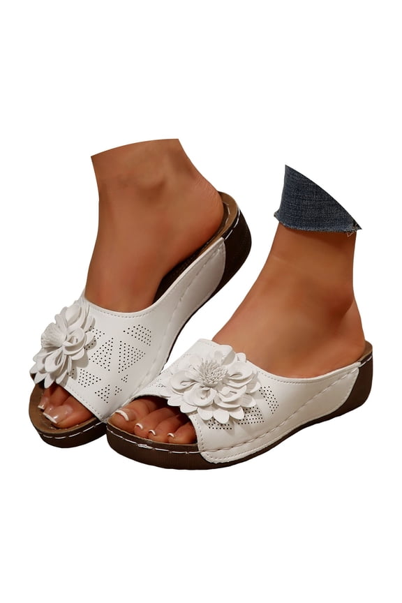 Womens Wedge Slide Sandals Open Toe Low Heel Orthopedic Casual Walking Shoes with Arch Support