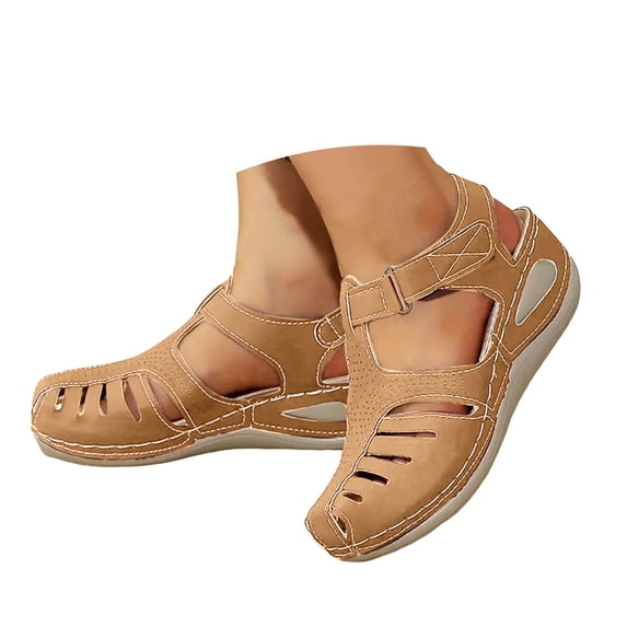 Dakaela Womens Wedges Sandals Closed Toe Hollow Walking Shoes Ankle Buckle Casual Sandal Sizes 6-10