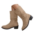 thumbnail image 1 of Dakaela Womens Western Slouch Boots Suede Cowboy Wide Mid Calf Booties Round Toe Slip on Walking Shoes, 1 of 5