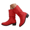 thumbnail image 1 of Dakaela Womens Western Slouch Boots Suede Cowboy Wide Mid Calf Booties Round Toe Slip on Walking Shoes, 1 of 6