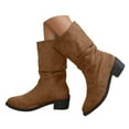 thumbnail image 1 of Dakaela Womens Western Slouch Boots Suede Cowboy Wide Mid Calf Booties Round Toe Slip on Walking Shoes, 1 of 6