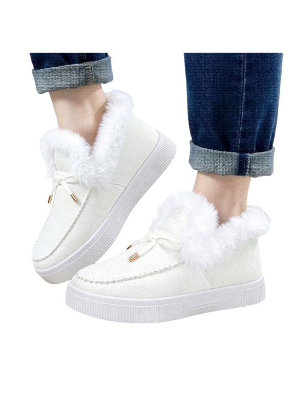 Womens Winter Ankle Boots Slip On Fleece Lined Suede Moccasin Comfortable Casual Platform Snow Booties Size 6-10