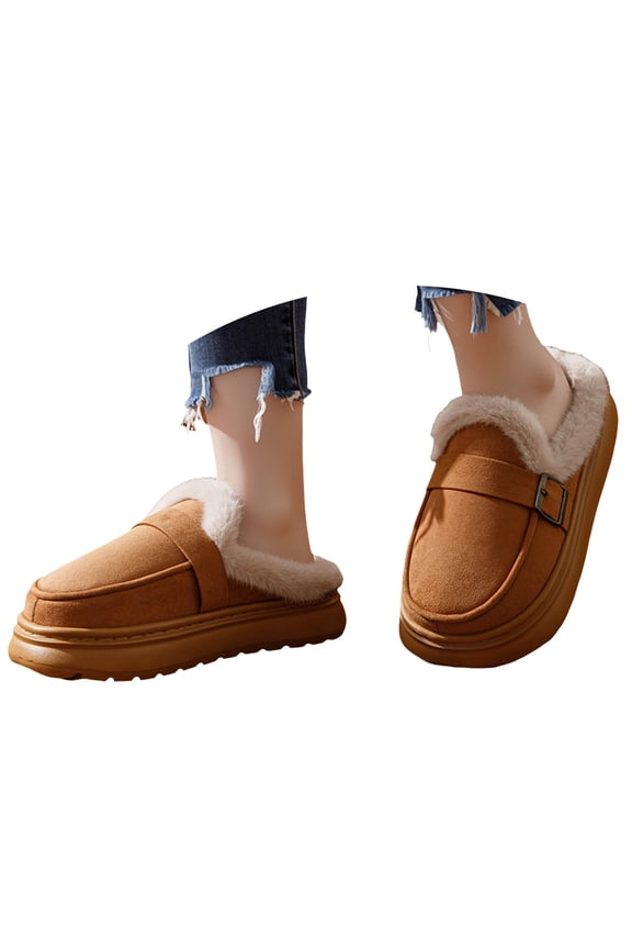 Womens Winter Platform Mules Fleece Lined Suede Snow Mini Boots Indoor Outdoor Walking Clogs Shoes