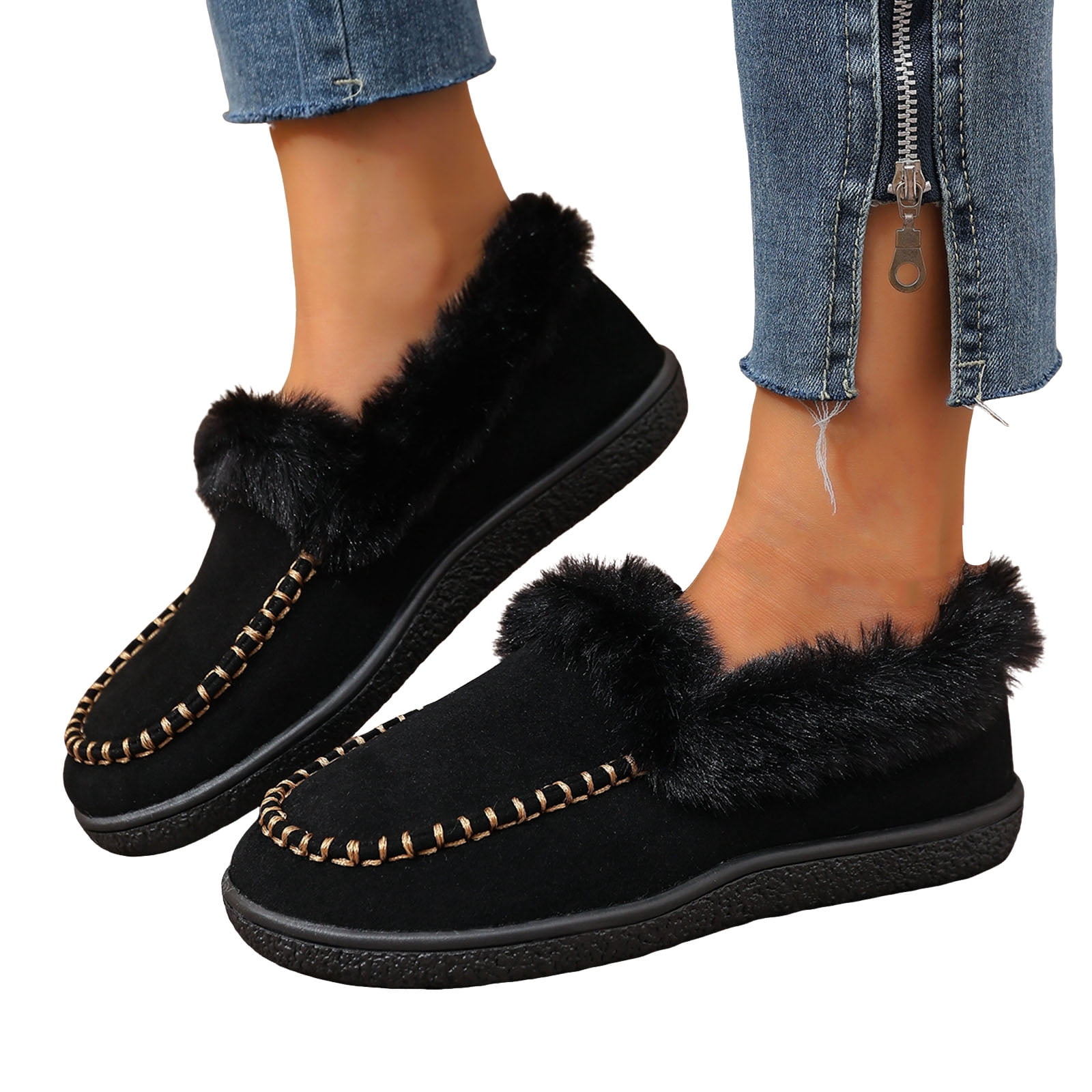 Dakaela Womens Winter Snow Boots Fleece Lined Slip on 