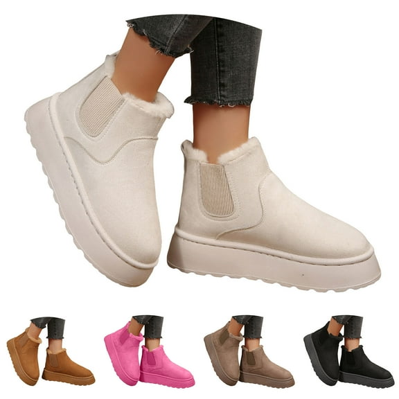 Dakaela Womens Winter Snow Boots Suede Casual Chelsea Mini Boots Fleece Lined Slip on Comfort Ankle Booties Black 8.5