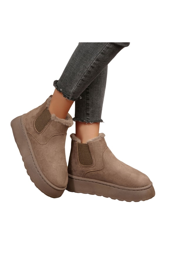 Womens Winter Snow Boots Suede Casual Chelsea Mini Boots Fleece Lined Slip on Comfort Ankle Booties Coffee 6