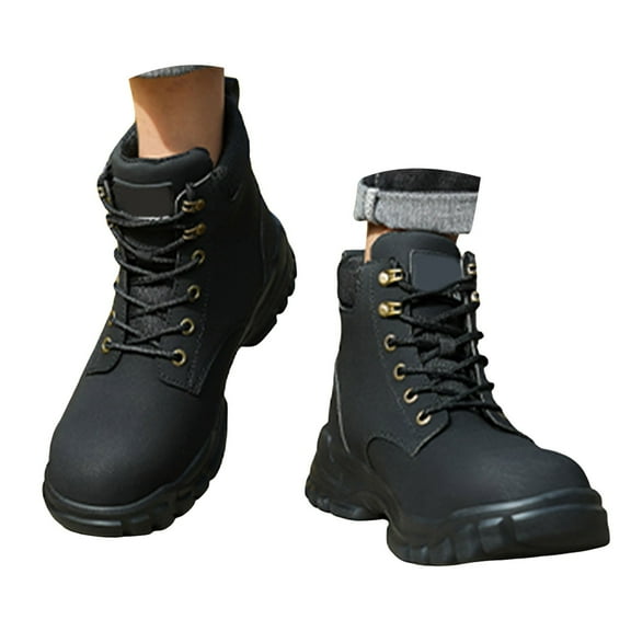 Dakaela Work Boots for Men Casual Motorcycle Combat Ankle Dress Booties High Top Casual Sneakers Black 8