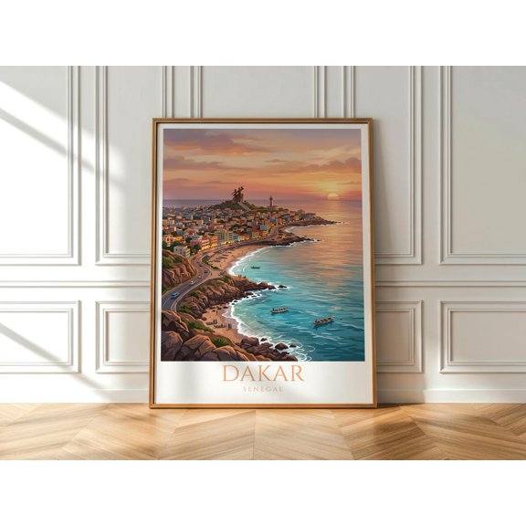 Dakar City Print Senegal Skyline African Cityscape Wall Art Monument Sunset Travel Artwork, Unframed Paper Print