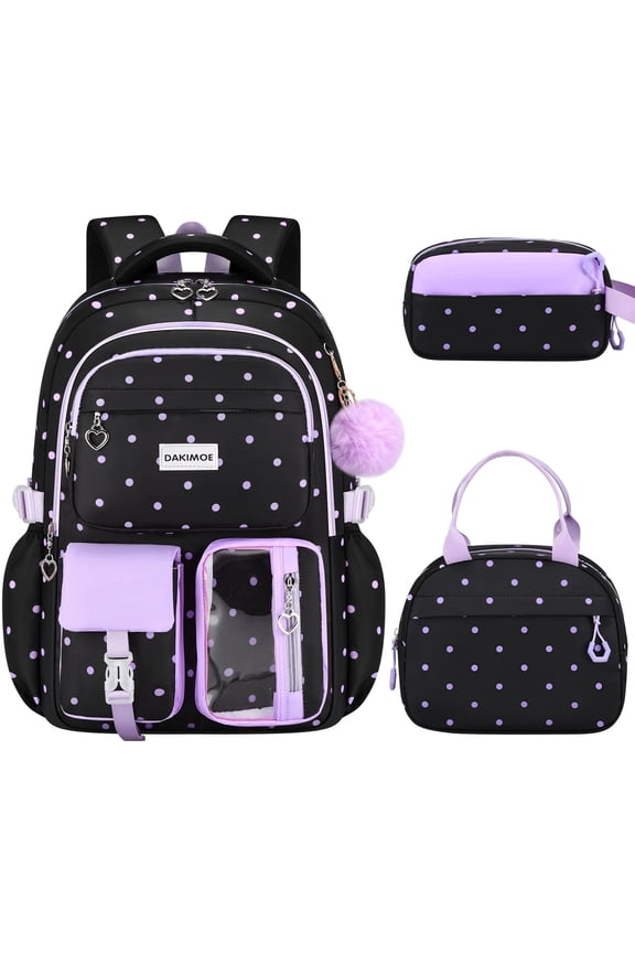 Cute School Backpack Set Water Resistant Durable 3-in-1 School Bookbag for Travel & Daily Use