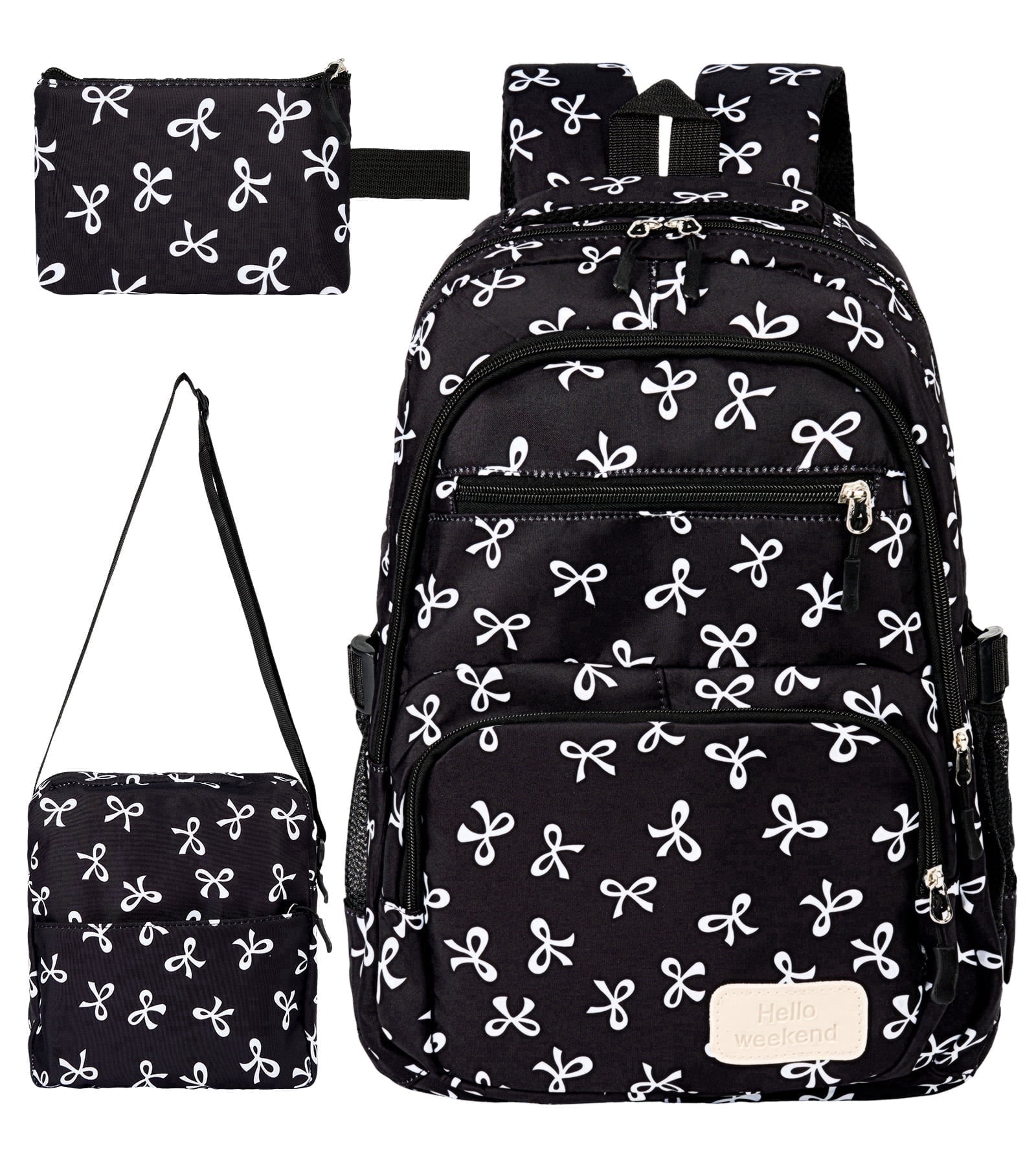 Dakimoe School Backpack Set with Cute Bow, Lightweight Bookbag - Black, Perfect for Elementary &  Middle School  Ages 4-12