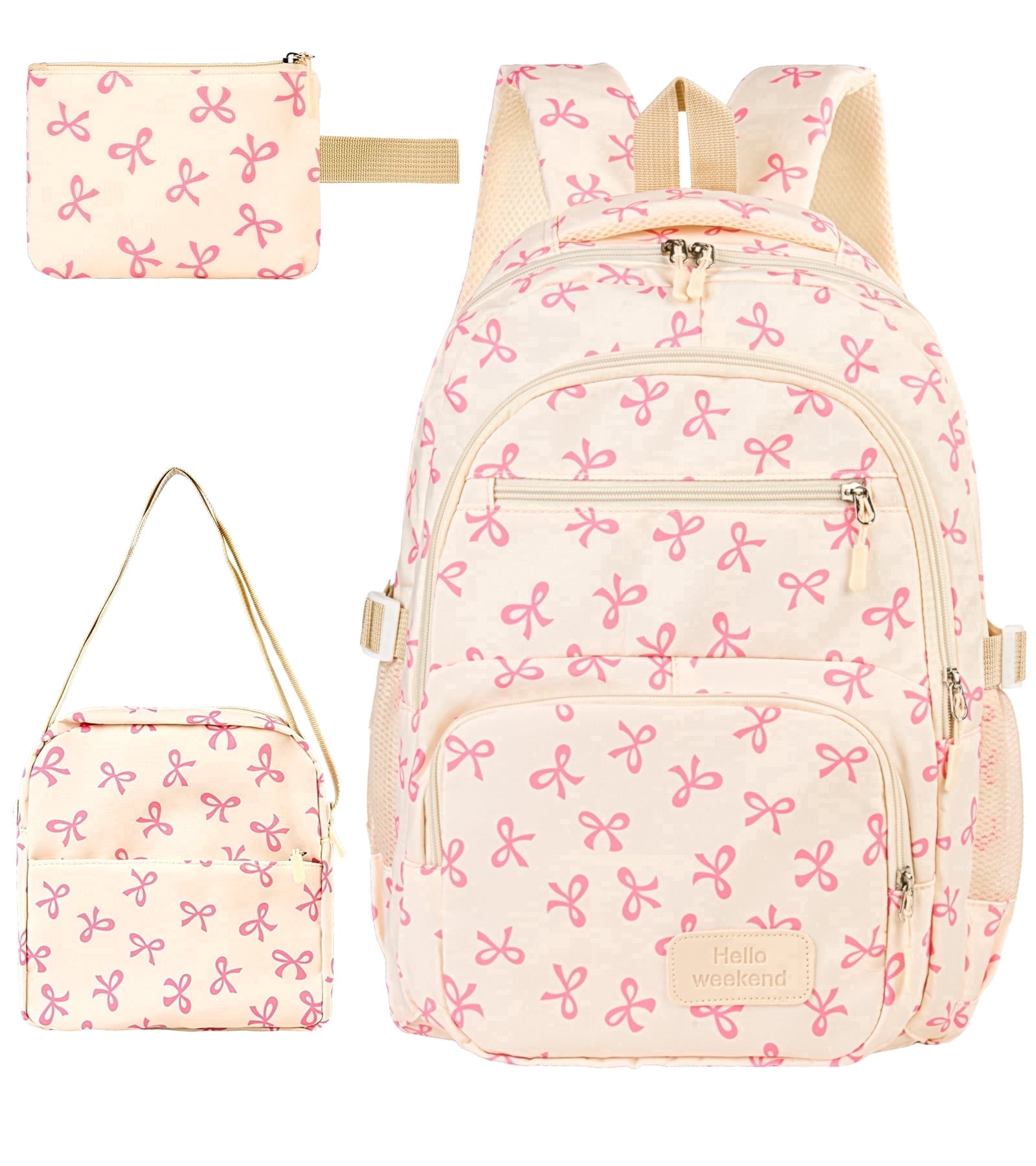 Dakimoe School Backpack Set with Cute Bow, Lightweight Bookbag - Pink, Perfect for Elementary & Middle School  Ages 4-12