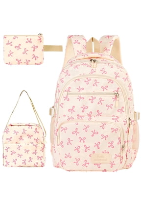 School Backpack Set with Cute Bow, Lightweight Bookbag - Pink, Perfect for Elementary & Middle School Ages 4-12