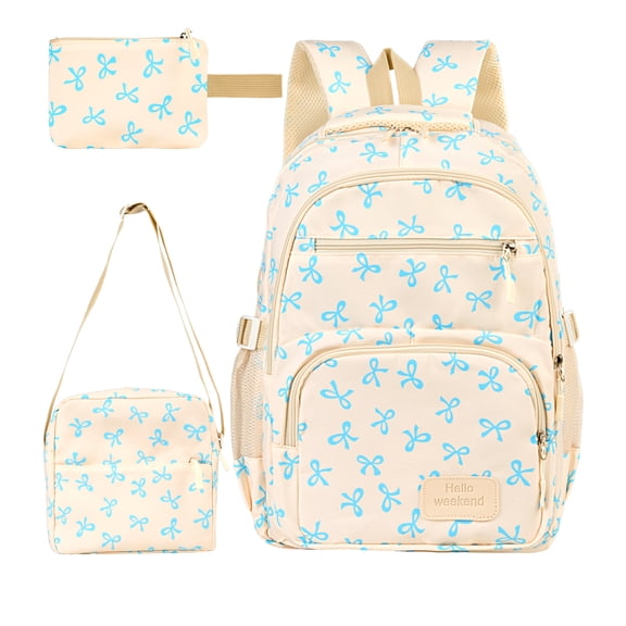 Dakimoe School Backpack Set for Girls, Cute Bow Bookbag With Lunch Box Pencil Case Set for Elementary Preschool Middle, Blue