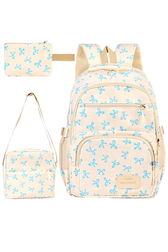 School Backpack Set with Cute Bow, Lightweight Bookbag - Blue, Perfect for Elementary & Middle School Ages 4-12