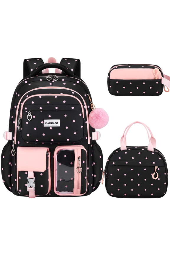 Cute School Backpack Set Water Resistant Durable 3-in-1 School Bookbag for Travel & Daily Use
