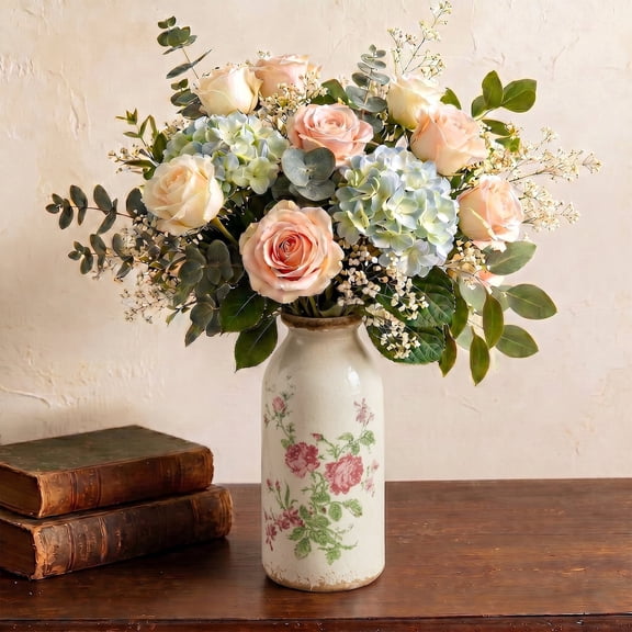 DAKIMOE Rustic Ceramic Vase, Decorative Flower Vase Farmhouse Decor for Home Living Room Bedroom Kitchen Office Shelf Decor,6 Inches
