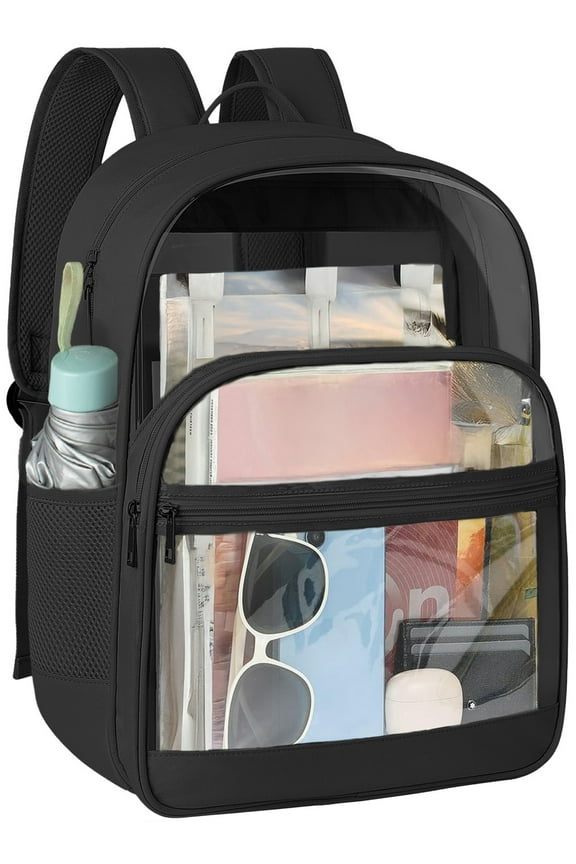 Clear Backpack -Large Capacity Black Transparent Bookbag for School, Beach, Sports & Work | Durable Waterproof Design, Lightweight & Spacious 15" Backpack for All Ages