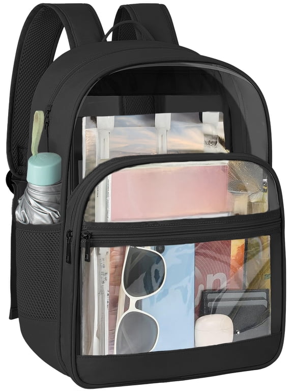 Clear Backpack -Large Capacity Black Transparent Bookbag for School, Beach, Sports & Work | Durable Waterproof Design, Lightweight & Spacious 15" Backpack for All Ages
