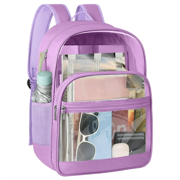 Dakimoe Clear Backpack -Large Capacity Purple Transparent Bookbag for School, Beach, Sports & Work | Durable Waterproof Design, Lightweight & Spacious 15" Backpack for All Ages