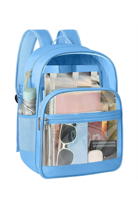 Clear Backpack -Large Capacity Sky Blue Transparent Bookbag for School, Beach, Sports & Work | Durable Waterproof Design, Lightweight & Spacious 15" Backpack for All Ages