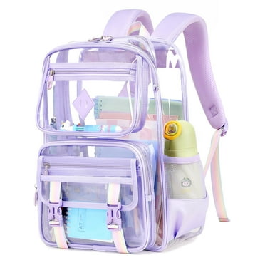 Dakimoe Clear Backpack for School, PVC Clear Bookbag Heavy Duty Transparent Bookbag for Stadium Events Multiple Pockets See Through Bag for Teens Women, Purple