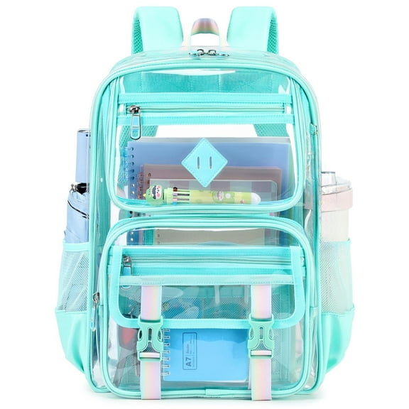 Dakimoe Clear Backpack for School, PVC Clear Bookbag Heavy Duty Transparent Bookbag for Stadium Events Multiple Pockets See Through Bag for Teens Women, Turquoise