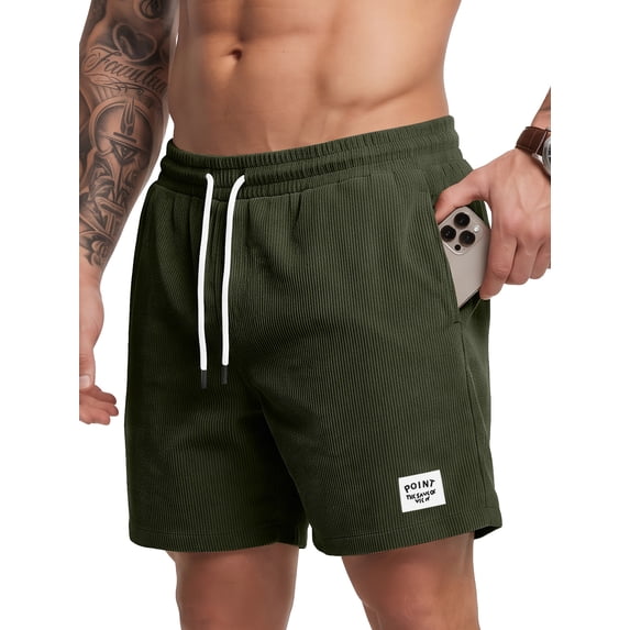 DAKIMOE Mens Shorts Corduroy Casual Elastic Waist Drawstring Summer Shorts Men with Pockets Lightweight Breathable Workout Shorts for Beach S to 2XL