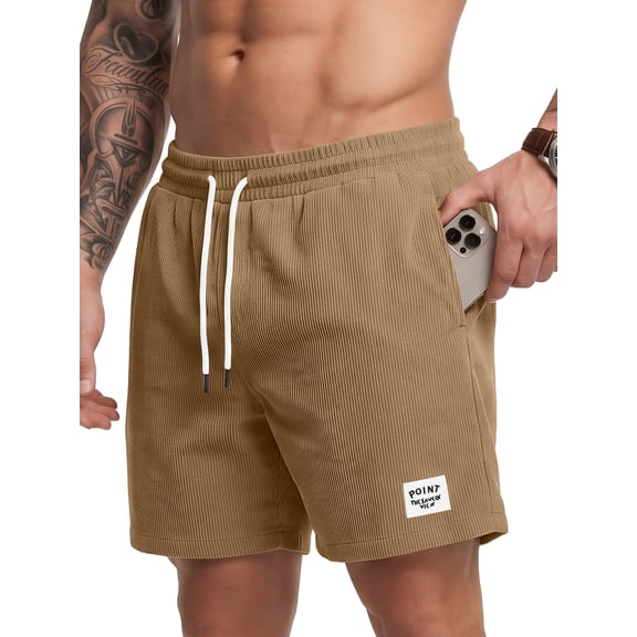 DAKIMOE Mens Shorts Corduroy Casual Elastic Waist Drawstring Summer Shorts Men with Pockets Lightweight Breathable Workout Shorts for Beach S to 2XL