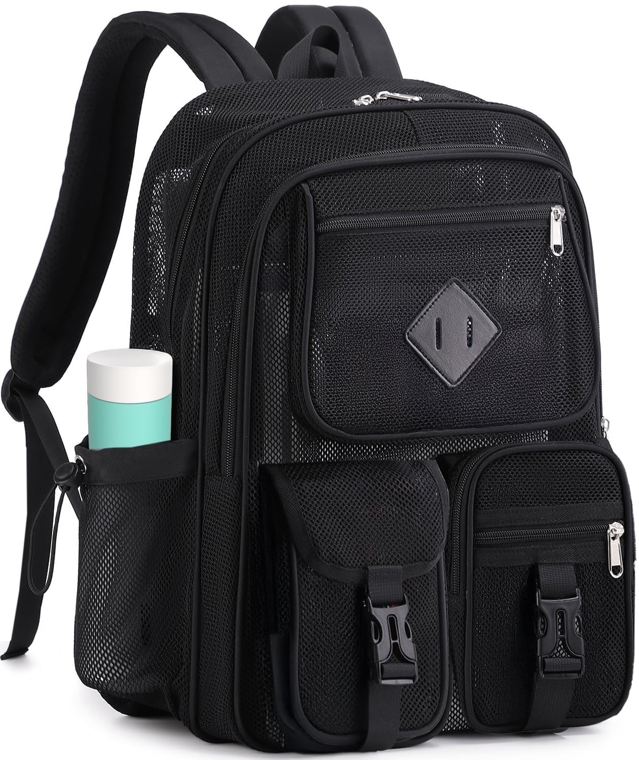 Dakimoe Mesh Backpack School Backpacks Large Capacity See Through Bookbag Stadium Approved with Multiple Compartments Pockets for School(Black)