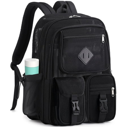 Dakimoe Mesh Backpack School Backpacks Large Capacity See Through Bookbag Stadium Approved with Multiple Compartments Pockets for School(Black)