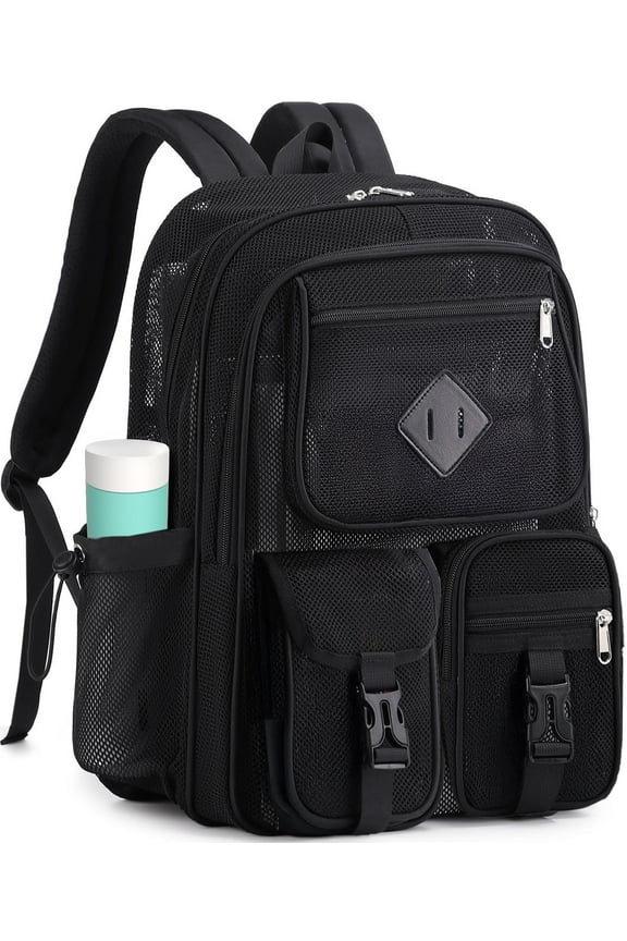 Mesh Backpack School Backpacks Large Capacity See Through Bookbag Stadium Approved with Multiple Compartments Pockets for School(Black)
