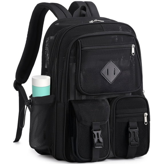 Dakimoe Mesh Backpack School Backpacks Large Capacity See Through Bookbag Stadium Approved with Multiple Compartments Pockets for School(Black)